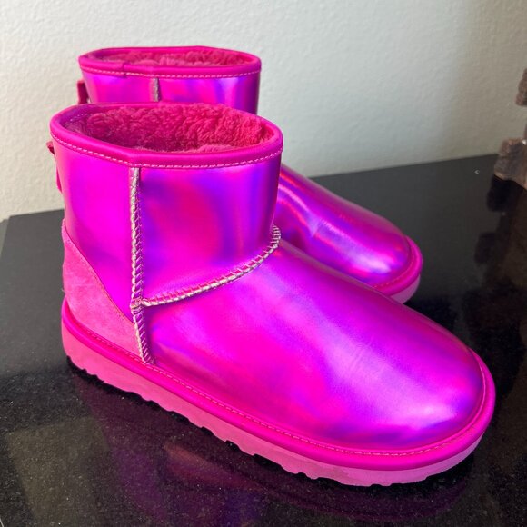 UGG Australia Classic Mini Boots Women's Holographic Hot Pink Size 5 - Picture 14 of 14